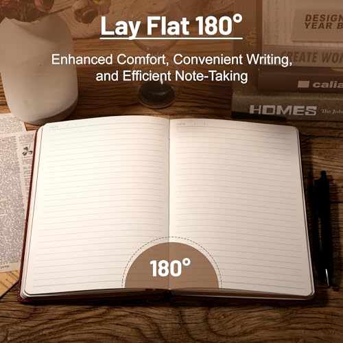 CAGIE Compass Leather Journal for Men Women, A5 Lined Notebook Writing Gift - color: Wine Red