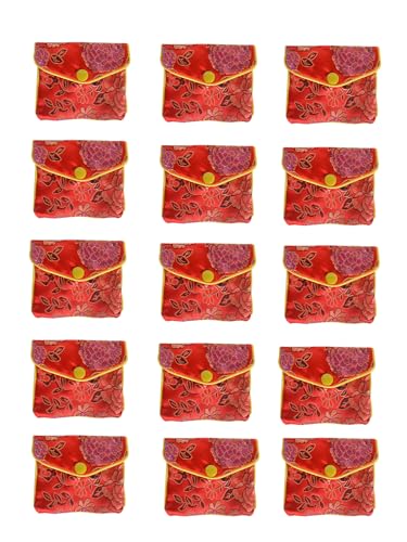 Baitaihem 15 Pack Jewelry Purse Pouch Gift Bags Chinese Style Brocade Embroidered Bag,Red(Medium) - color: Red, size: Medium