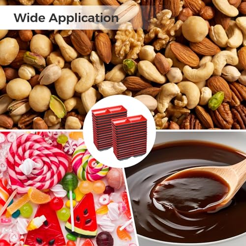 30 Pack Black & Red Divided Serving Dishes - Dual Compartment Melamine Appetizer Plates for Sushi, Condiments & Party Snacks, Restaurant-Grade Dip Bowls Set
