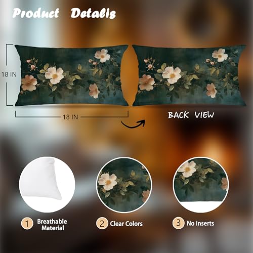 Vintage Dark Green Floral Pillow Covers 12x20 Double-Sided,Rustic Farmhouse Spring Summer Wildflower Flower Botanical Decorative Throw Pillow Covers for Home Bedroom Living Room - color: Floral-14, size: 20" x 12" (Pack of 1)