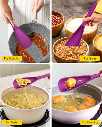 BUNDLEPRO Silicone Cooking Spoons for Nonstick Cookware, One-Piece, 2 Pack - color: Purple