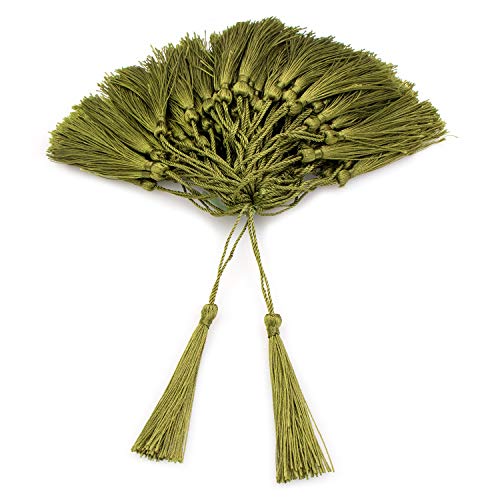 VAPKER 100 Pieces Olive Color 13cm/5-Inch Silky Handmade Soft Tassels Floss Bookmark Tassels with 2-Inch Cord Loop for Jewelry Making, DIY Projects, Bookmarks - color: O:olive
