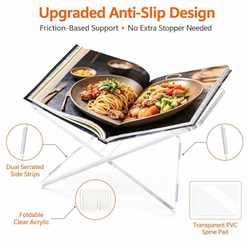 Acrylic Book Holder Stand Small Size, 8mm Thick Clear X-Shaped Book Display Stand for Cookbook, Bible, A4 Paper and Magazine, 2-Piece Detachable Acrylic Reading Stand, 11.9 x 8 in - size: Small