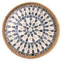 13.8" Round Mother of Pearl Inlay Rattan Black Drop Design Serving Tray - color: Black Drop