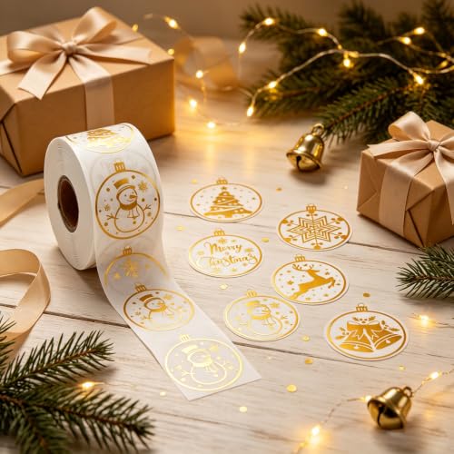 Gold Foil Christmas Ornament Roll Stickers Xmas Decor Gift Label Stickers - style: Gold Christmas