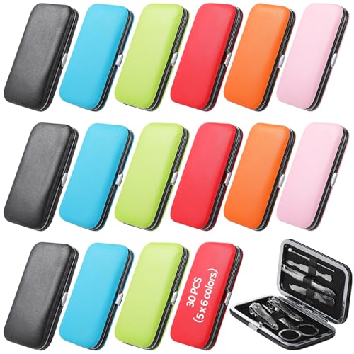30 Set 7-in-1 Stainless Manicure Kit, Portable Travel Nail Care Gift Pack