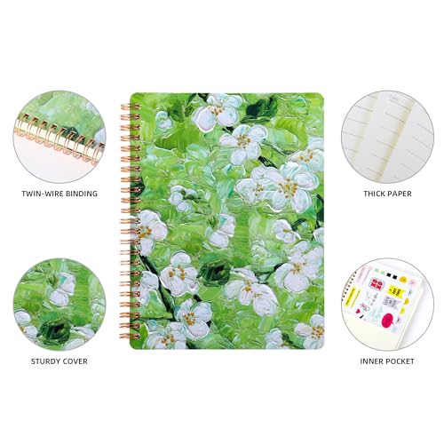 Spiral Notebook for Women, 8.25" x 6.25" Journal with Durable Hardcover and 160 Lined Pages with Large Pockets - Perfect to Stay Organized and Boost Productivity at Work or School(flowers-G) - color: flowers-G