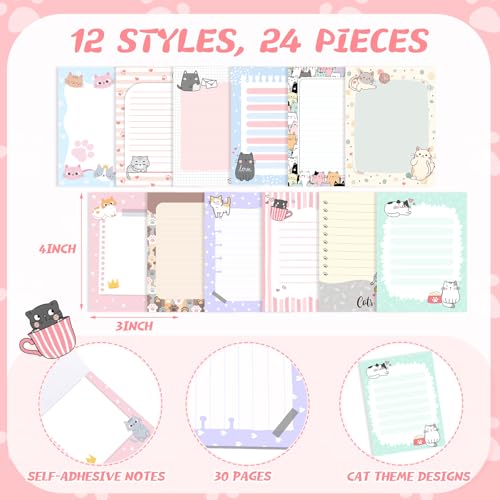 Gilprop 24 Pack Bee Sticky Notes 3x4 Inch, Honeybee Memo Pads, Cat - style: Cat