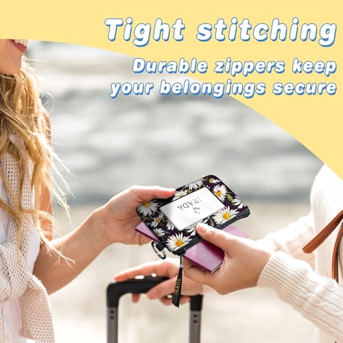 IRADA ID Case Wallet Keychain with Clear ID Window Zipper Cute Coin Purse for Women Water Resistant Small Coin Pouch-Daisy Keychain Wallet - color: Daisy-Keychain Wallet
