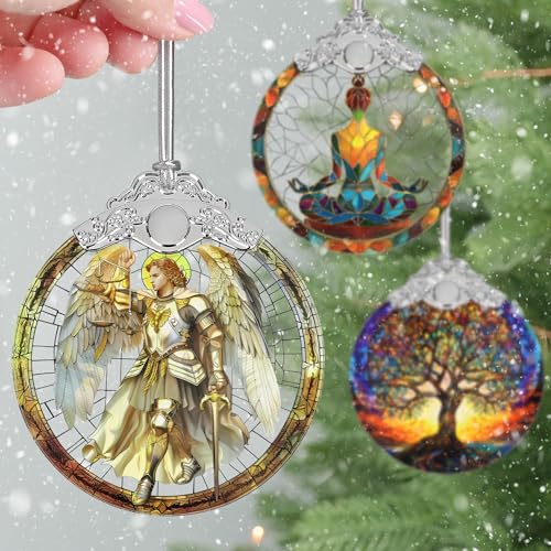 Christmas Ornaments, 3" Stained Glass Christmas Decor, Archangel Michael Ornaments for Christmas Tree, Christmas Tree Decorations, Gifts for Men, Perfect for Holiday Party, Window, Tree, Home Decor - color: Archangel Michael Ornament