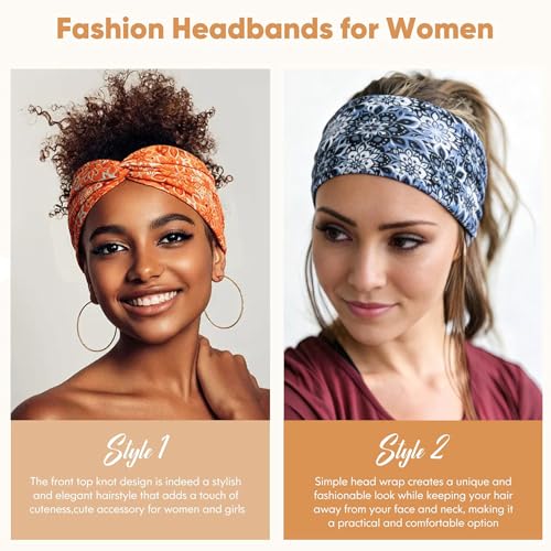 Headbands for Women, Criss cross Wide Hair Bands, Elastic Thick Head Bands, Stretchy Soft Sports Sweat Bands for Workout Running Gym, Twist Knotted Cloth Turban Hair Accessories 6Pcs - color: Criss Cross