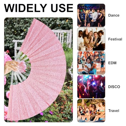 EOSAU 13" Glitter Folding Hand Fans Foldable, Clacking Fans for Women Pink - color: 13" Pink 03