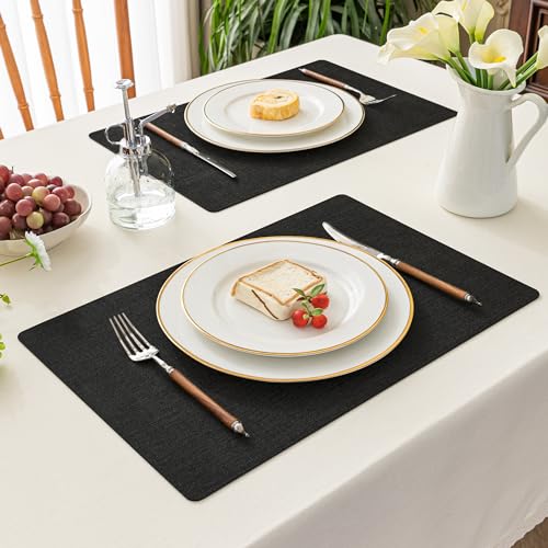 Romanstile Vinyl Placemats Set of 6, Reversible Faux Leather Wipeable Table Mats - color: Black, size: PCS4
