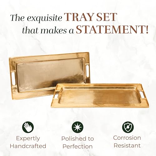 Objet D'Art Beaufort Rectangular Gold Bar Tray, Set of 2 - color: Beaufort