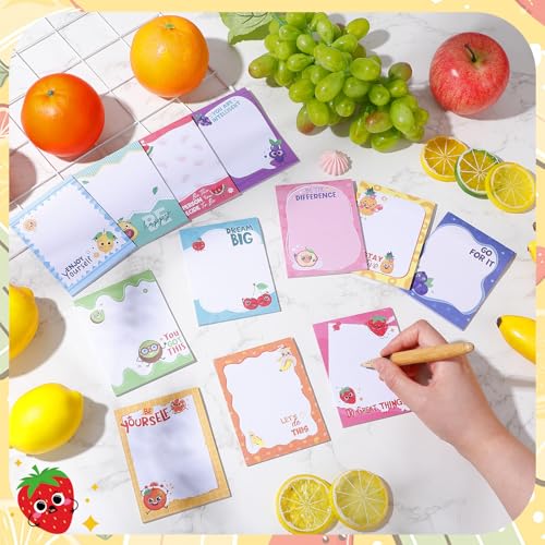 Chiisong 12 Pcs Fun Inspirational Sticky Notes Fruit Notepads - style: Motivational Fruit