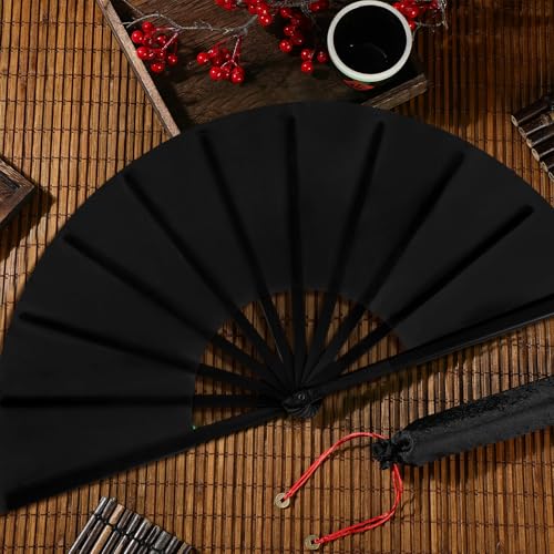 Maitys 2 Packs Large Folding Hand Fans, 13'', Black and Red - color: Black and Red
