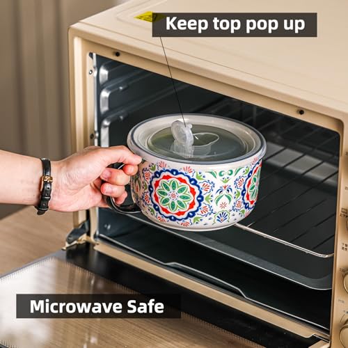Jumbo Ceramic Soup Bowl with Lid, Microwave Safe - Pattern A - color: Pattern A, size: Set of 1