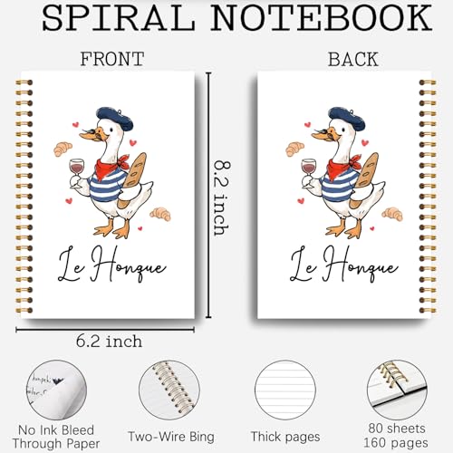 Guymn French Goose Notebook Journal, Geese Lover Gifts, French Baguette Lovers Gifts, Le Honque Funny Beret Goose Hardcover Spiral Notebook 5.5x8.3 Inch - color: Section 4