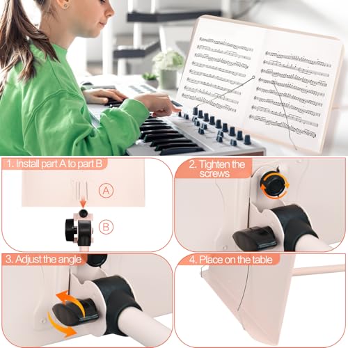 Mdvora 1 Pack Adjustable Pink Sheet Music Stand, with Carry Bag Clip Holder - color: 1 pack light pink, size: Standard Version