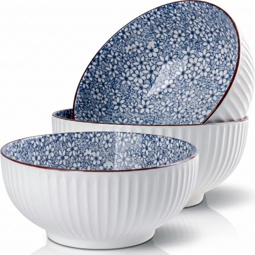 60 oz Large Soup Bowls Set of 3, Pho Bowls, Ramen Bowl - Floral - size: Floral Pattern (8 Inch, 60 oz)