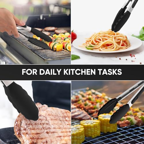 9-Inch Kitchen Tongs for Cooking with Silicone Tip,Black - color: 9"-Black