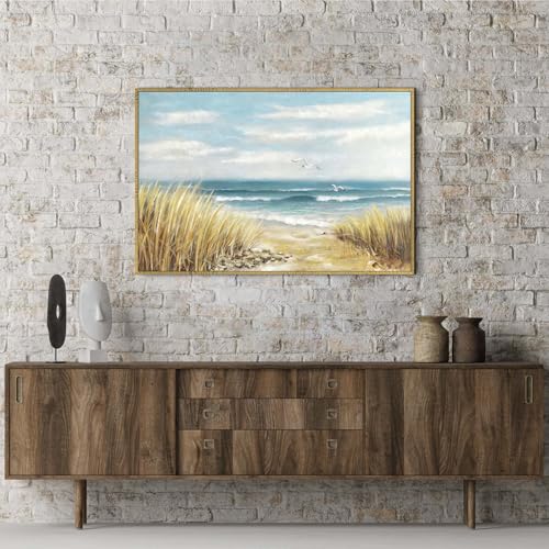 Beach Canvas Picture Wall Art: Large Ocean Sea Framed Painting Coastal Seascape Waves Artwork Decor Abstract Seaside Seashore Seagull Print for Office Living Room Bedroom 45 x 30 Inches - color: Beach Path, size: 45"L x 30"W