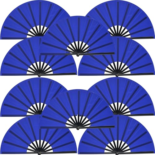 10 PCS Boots on The Ground Hand Fan Bulk - Rave Fans 13 Inch Large Clacking Fans for Line Dancing Make Loud Sounds for Party - color: Blue