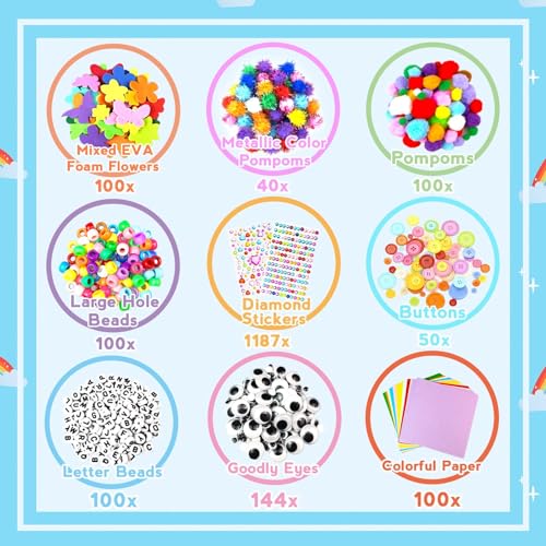 Arts and Crafts Supplies for Kids - 3000Pcs Craft Kit with Pipe Cleaners Crafts for Kids All in Art Crafting Box DIY School Supplies Materials Set Toys Gifts for Girls Boys Age 4 5 6 7 8 9 10 11 & 12 - color: Blue