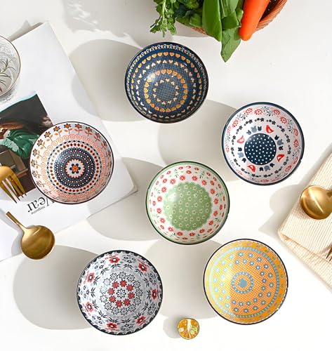 Rice Bowls 10oz, Japanese Style Bowls Set of 6 with Gift Box - Ceramic Bowls for Soup, Dessert, Ice Cream, Snack - Kitchen Gifts for Women Christmas Gift - color: Country (6 bowls)