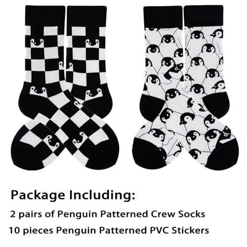 2 Pairs Cartoon Animal Crew Socks Fun Cotton Mid Calf Socks for Women - color: Penguin