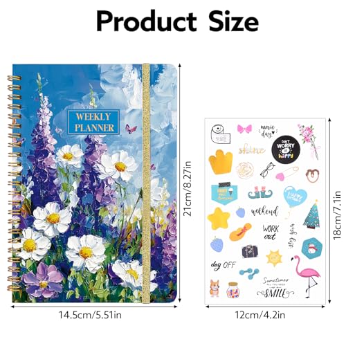 Thboxes A5 Weekly Planner, Undated Spiral To Do Notebook for Women, Purple - color: Purple Flower