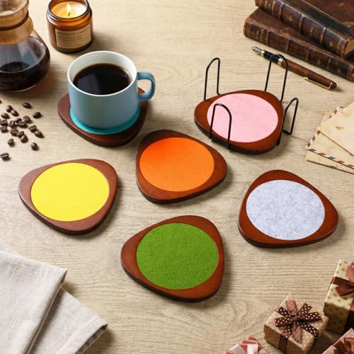 Newtay 6 Pcs Mid Century Modern Coasters Wood Absorbent Coaster,Multicolor - color: Colorful