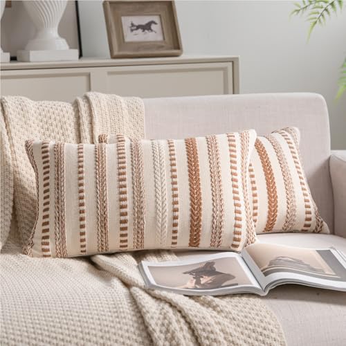 Cethom Brown Fall Rustic Boho Lumbar Throw Pillow Covers 12x20 Inch Set of - color: Brown, size: 20" x 12" (Pack of 2)
