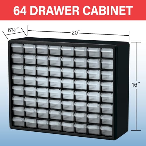 Akro-Mils 64-Drawer Plastic Storage Cabinet, 20" W x 6" D x 16" H, White - color: White, size: 64 Drawer, style: 1 Pack