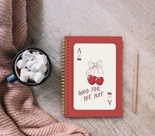 Coquette Red Bow Cherry Spiral Notebook Journal 5.5x8.3 Inch - color: Red