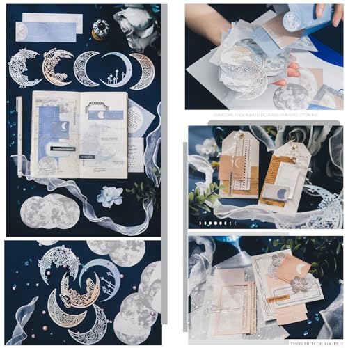 Doraking 63PCS Moon Embellishment Scrapbook Paper Packs for Journaling
