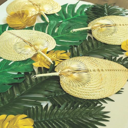 Fun Express Natural Bamboo Raffia Hand Fan, Set of 12