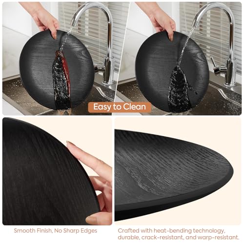 Yangbaga Black Wood Serving Tray: Round Decorative Tray for Home Decor - color: Black