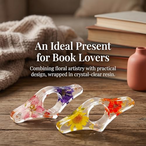 2PCS Pressed Flower Resin Bookmark Round Thumb Ring Page Holder Handmade Reading Bookmark Floral Book Accessory Gift for Book Lovers