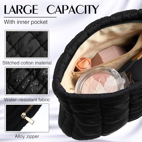Hillban 1 Pcs Black Puffy Quilted Makeup Bag, Classic - color: Black, size: Classic