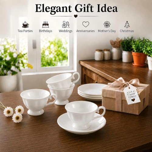 Fine Bone China Tea Cups and Saucers Set of 4, 4 oz - color: 4Pcs Royal Set, size: 4 Count (Pack of 1)