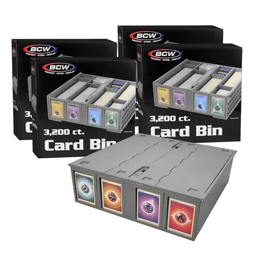 BCW Collectible Card Bin, Holds 3,200 Cards, Stackable, Grey, 4 Pack - style: 4 Pack