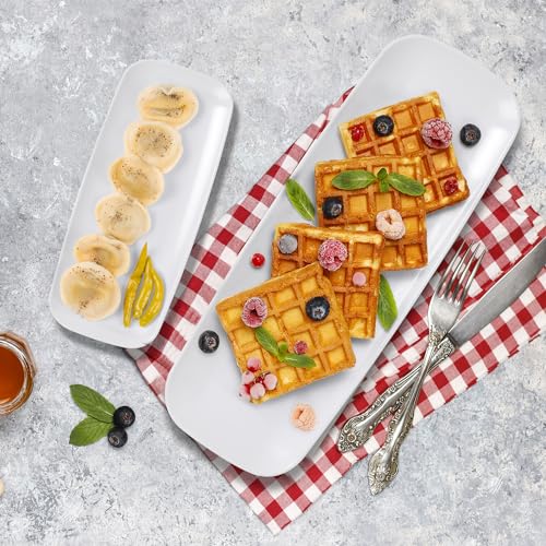 R-kay 4 Pack Plastic Serving Trays for Party - White Serving Tray 10 by 5.5 in - Heavy Duty Dessert Trays for Food - Rectangular Party Serving Trays - Premium Party Trays - White Platters - color: White, size: 10 Inch