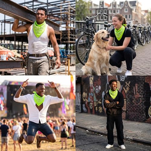 The Peacock Crew Premium Soft Cotton Bandanas Pack for Men and Women Paisley 22 x 22 inches - color: Pack of 10 Lime Green