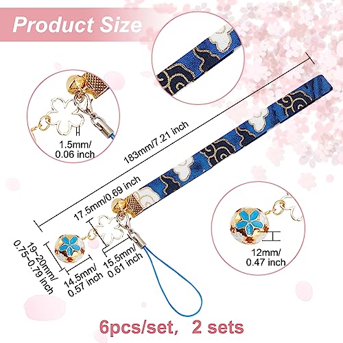 OLYCRAFT 12 Pcs 6-Color Sakura Keychain Pendants Japanese Enamel Flower Keychains Bell Buckle Keyring with Flower Maneki Neko Key Ring Charms for Hanbag Backpack Phone Funny Gifts 7.4 Inch