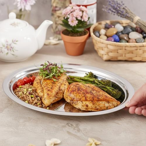 Chandler Stainless Steel Serving Tray 16 Inches | platters and trays for parties, Premium Oval Silver Platter for Serving Food, Party Trays, Turkey Platter - size: 16 Inches