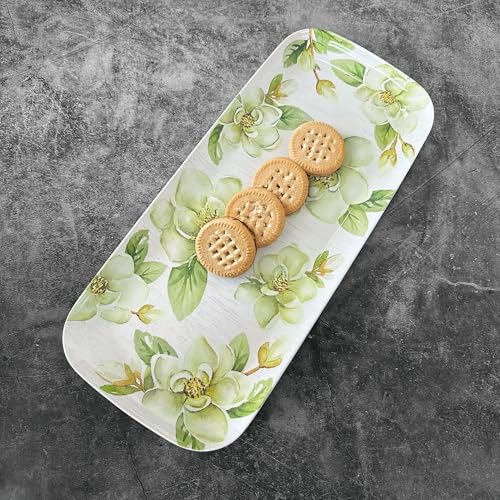 UP Magnolia Melamine Serving Tray, 15 x 6.5 Inch Rectangular Serving Platter, BPA Free Food Tray for Party Entertaining - color: Magnolia