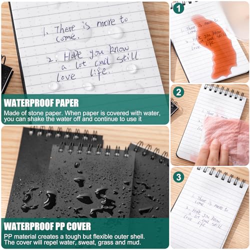 Qilery 2 Pcs Waterproof Notebook Graph Paper 3" x 5" All Weather Pocket Notepads Police Notepad Spiral Notebook Steno Pads Memo Grid Lines Pads Journal for Office (Black)