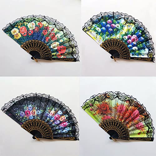 Spanish Folding Hand Fan,Handheld Fans Summer Vintage Dancing Party Hand Fans for Girls Women (12 PCS, Random Pattern)