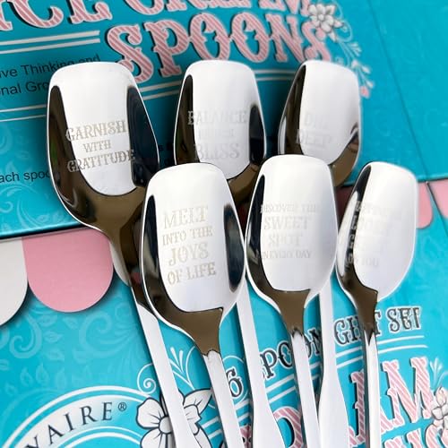 KOYAIRE Ice Cream Spoons Stainless Steel - Dessert Spoons Set of 6